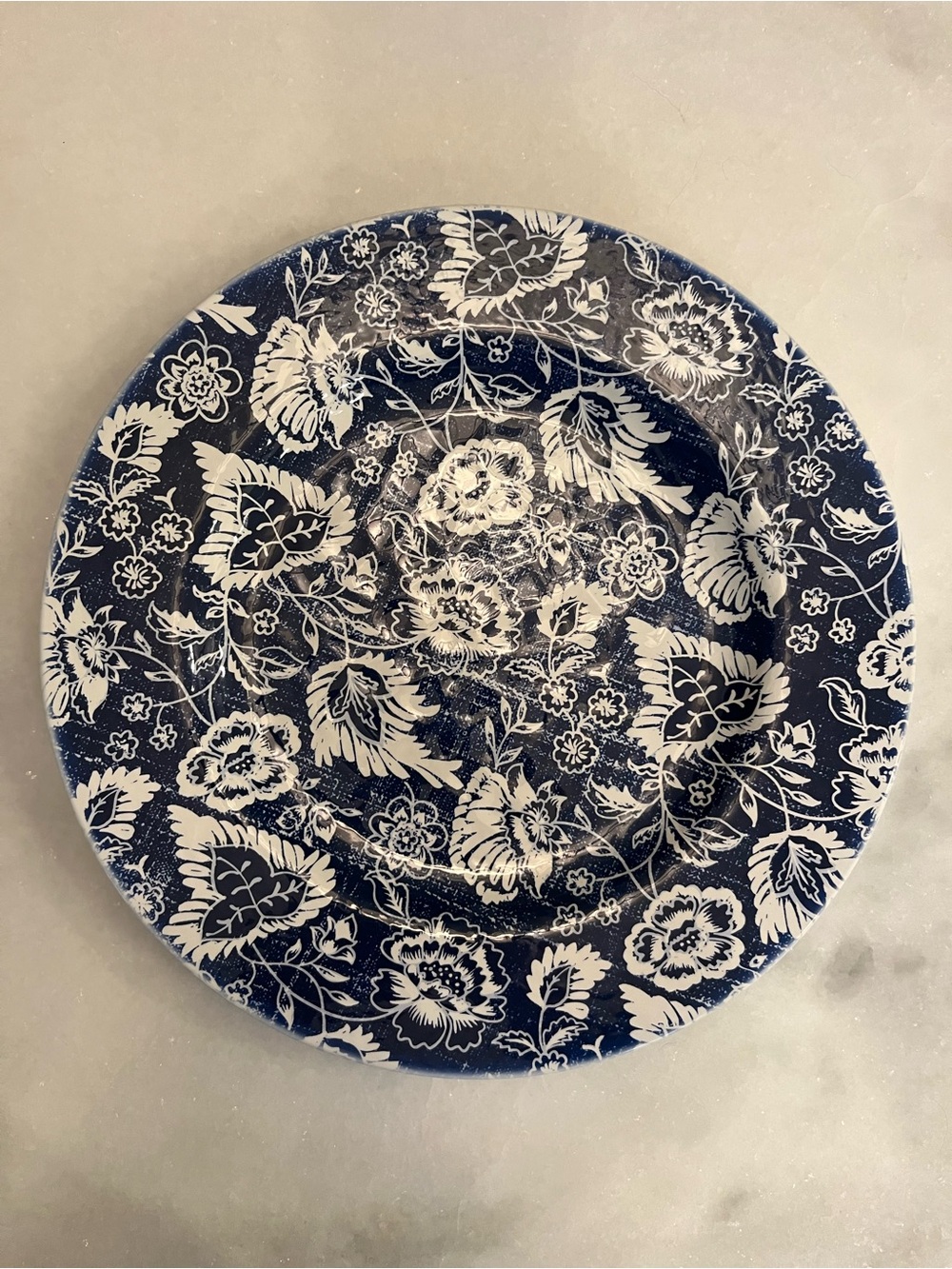 Set of 3 - Sur La Table Blue White Floral Melamine Dinner Plate 11 inch round